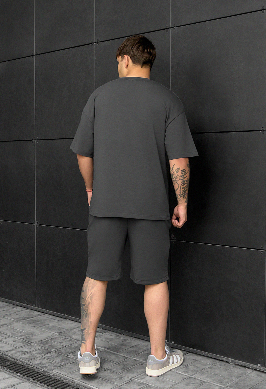 Komplet koszulka + spodenki Staff kas dark gray oversize