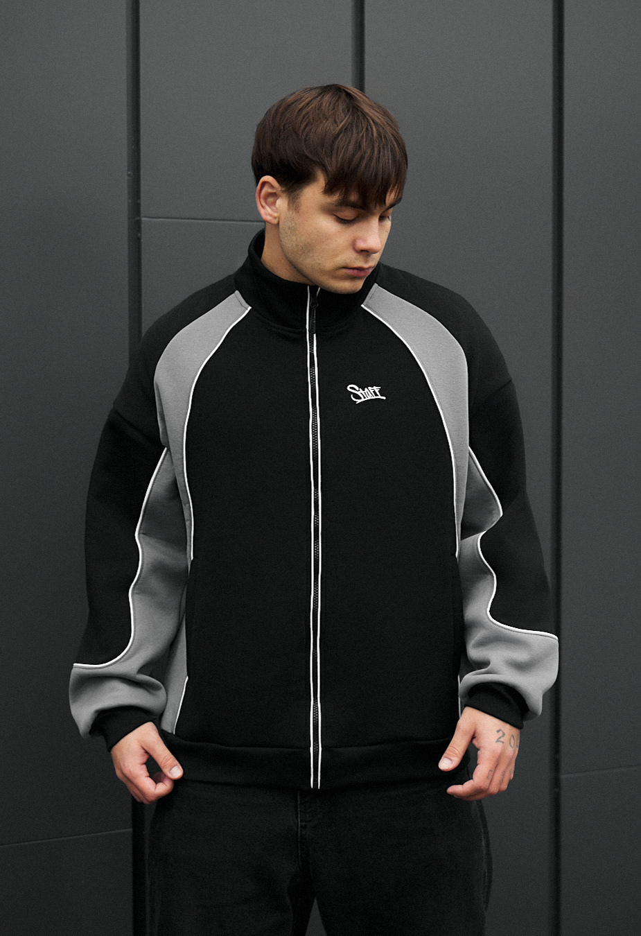 Olimpijka Staff mi gray & black reflective oversize fleece