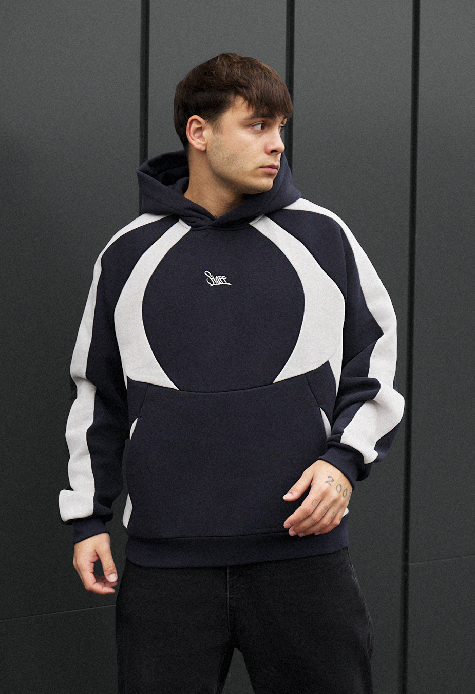 Bluza Staff navy & light gray logo oversize fleece