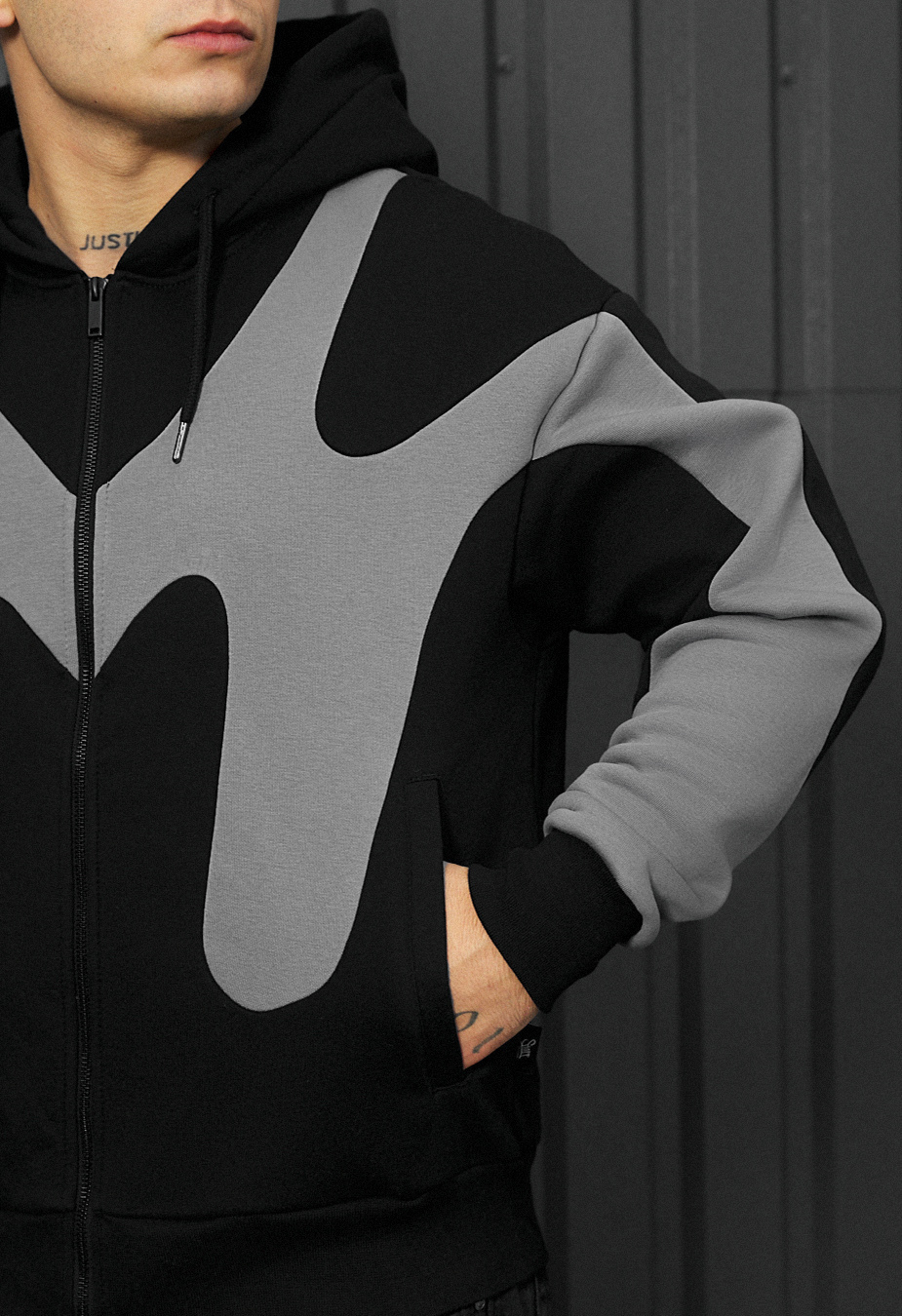 Bluza Staff fa gray & black zip oversize fleece