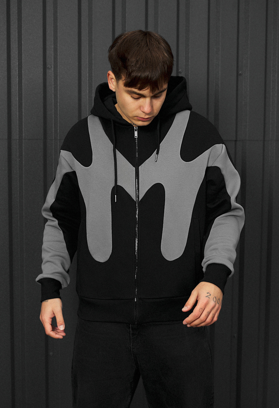 Bluza Staff fa gray & black zip oversize fleece