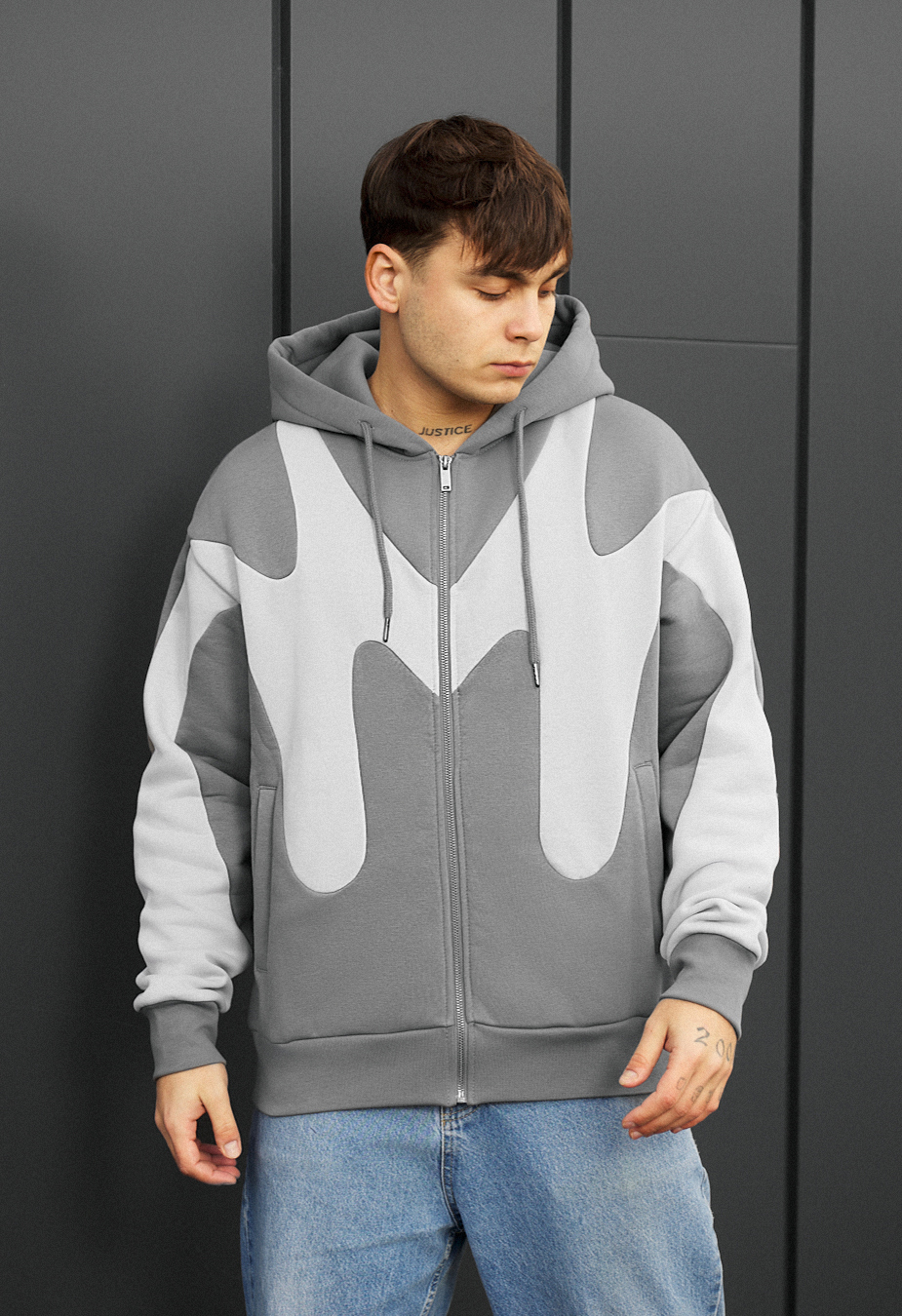 Bluza Staff fa gray & light gray zip oversize fleece