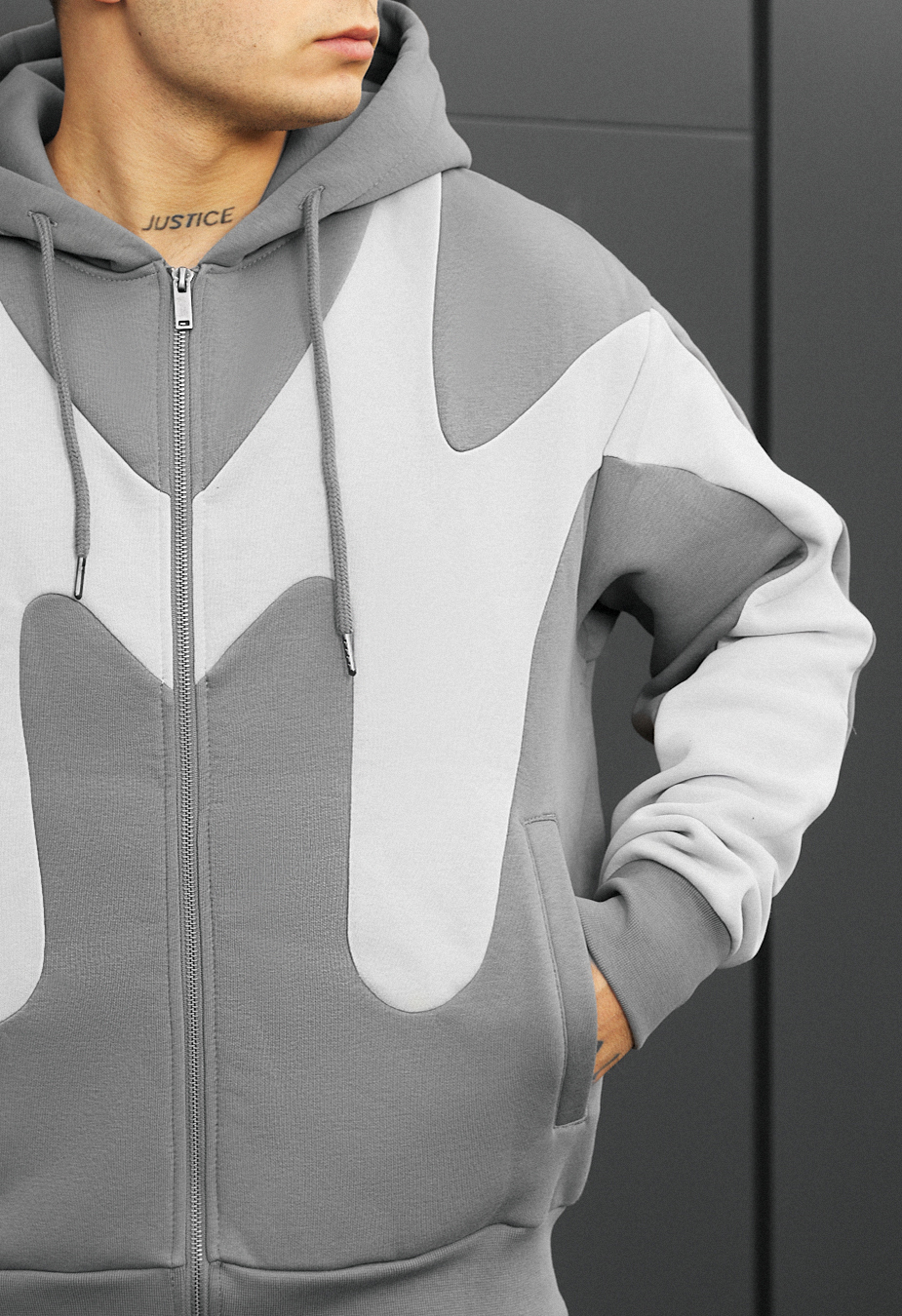 Bluza Staff fa gray & light gray zip oversize fleece