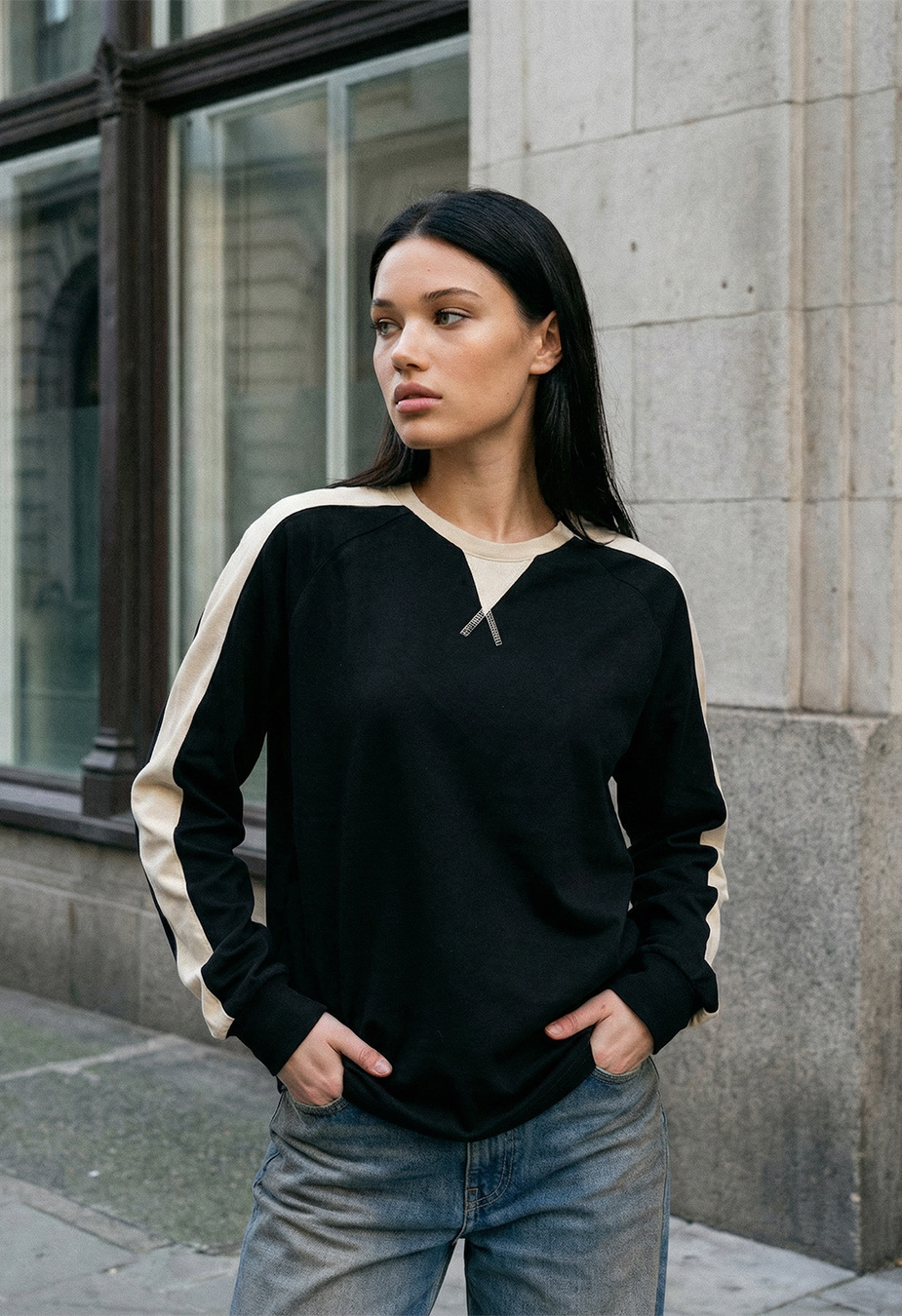 Longsleeve Staff us black & milk