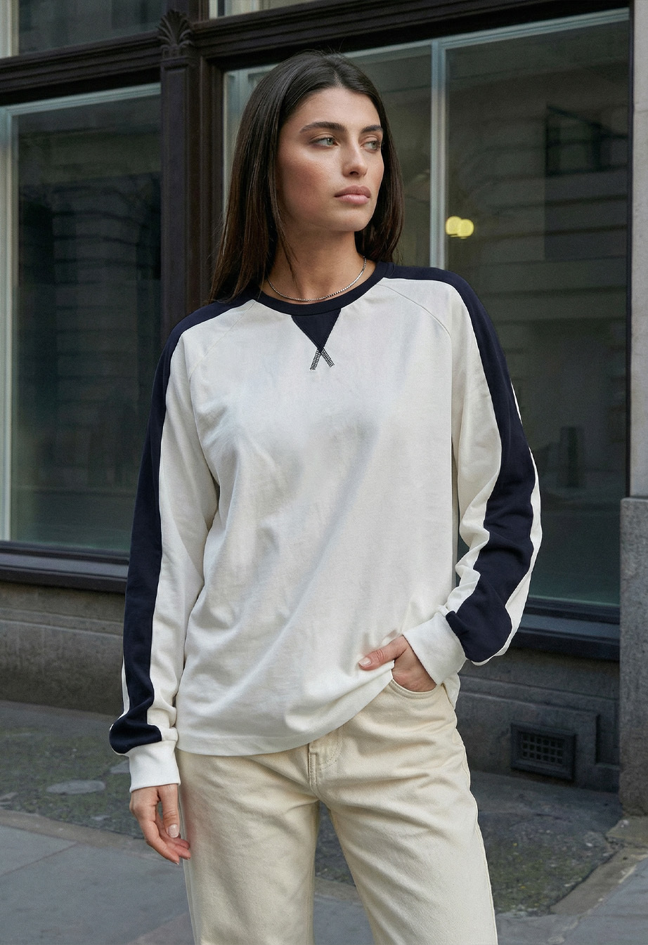 Longsleeve Staff us white & navy