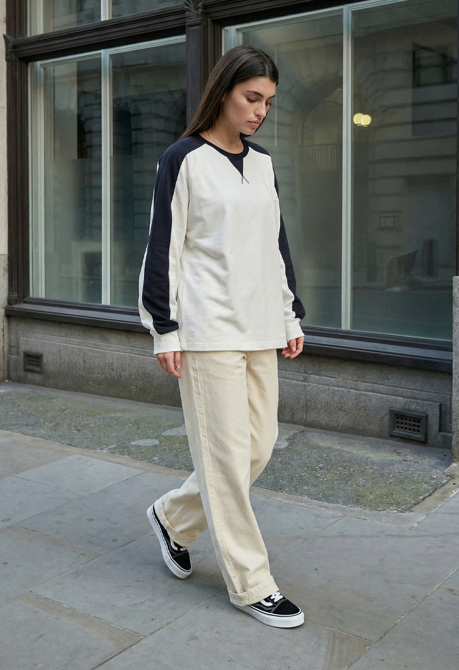 Longsleeve Staff us white & navy