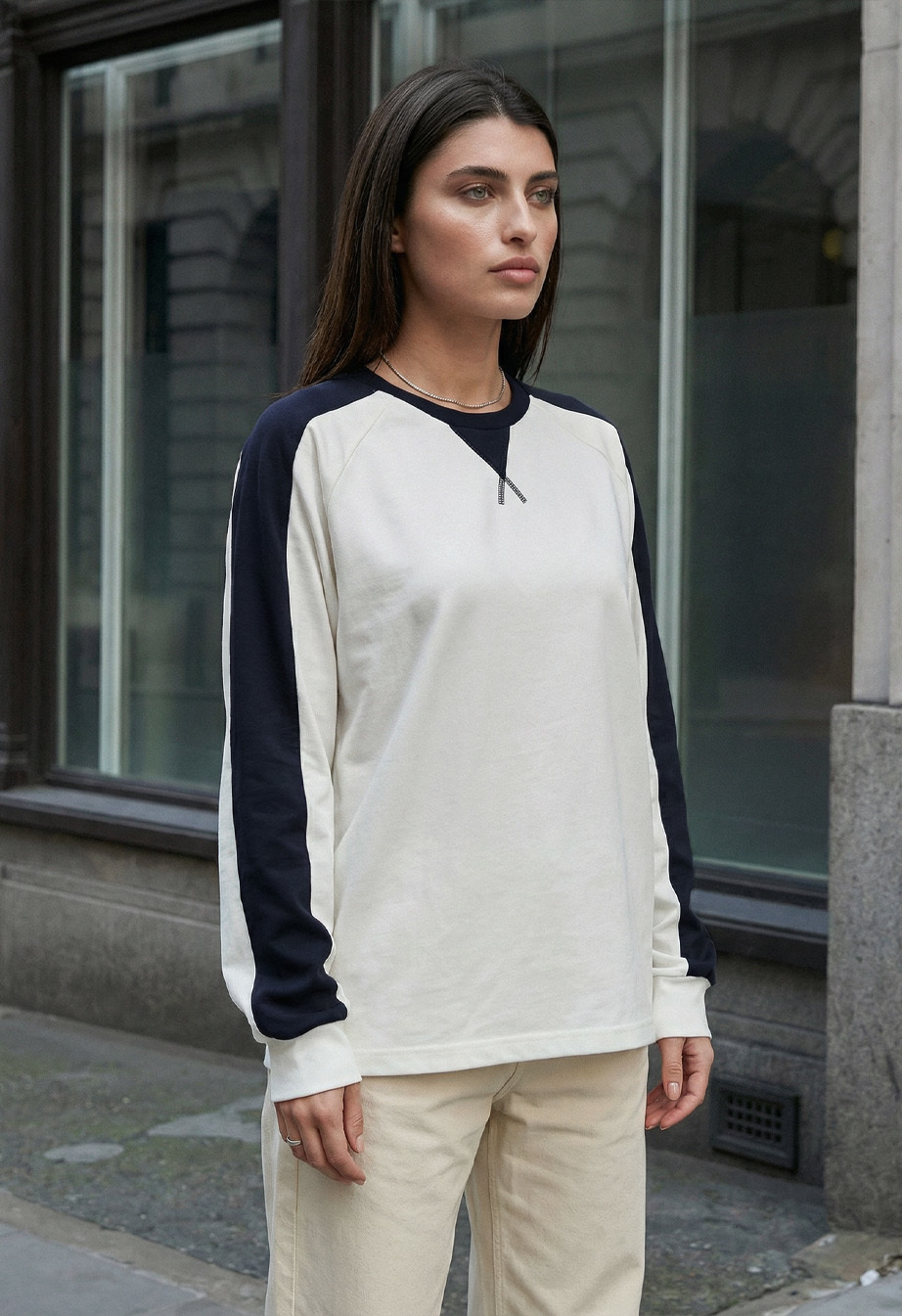 Longsleeve Staff us white & navy