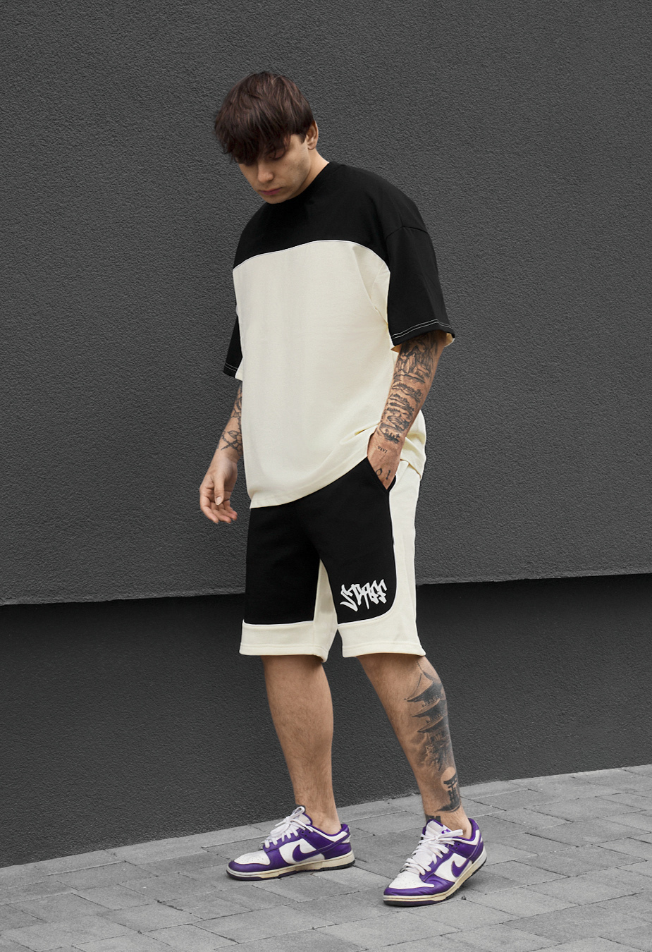 Komplet koszulka + spodenki Staff pro milk & black oversize