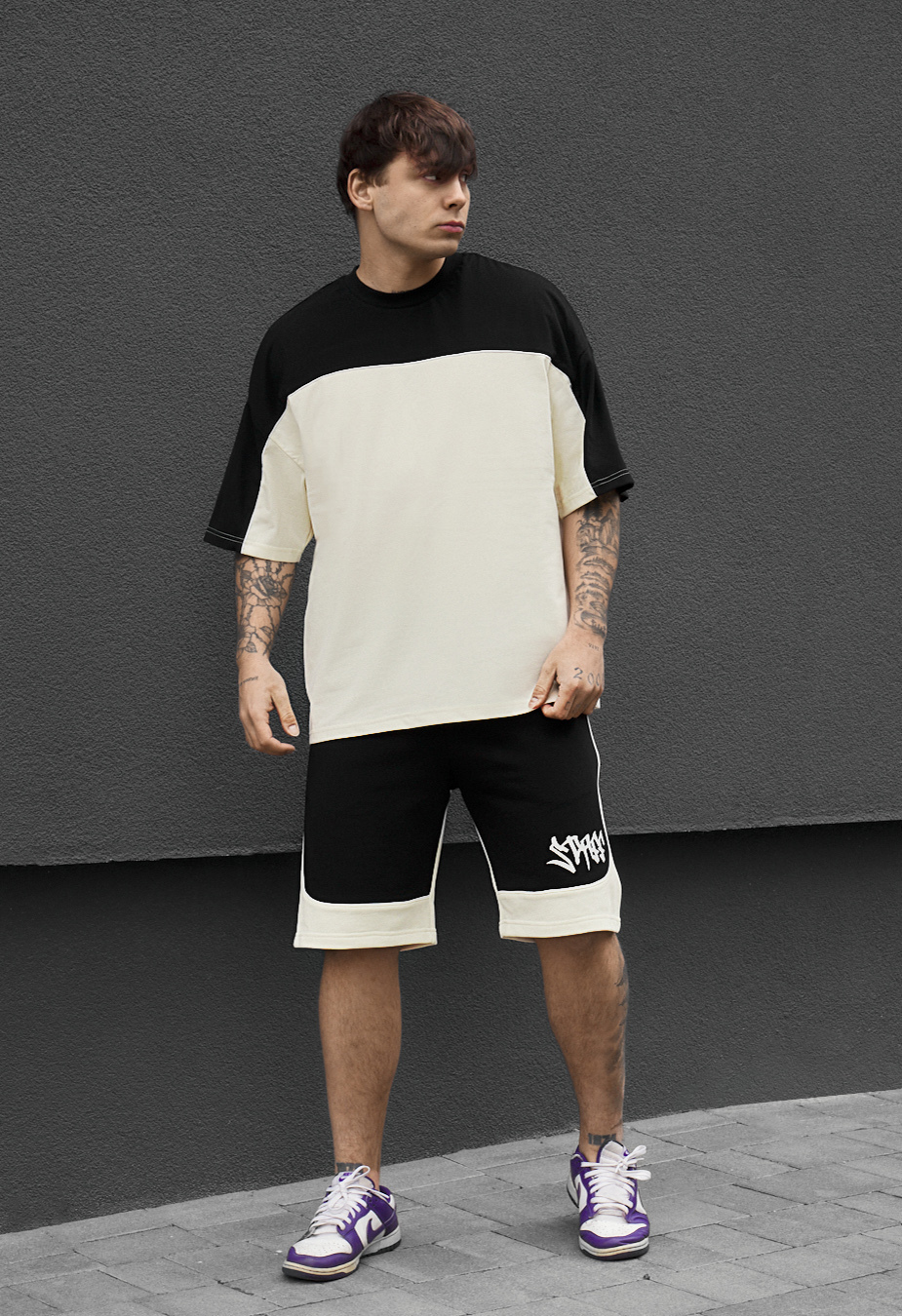 Komplet koszulka + spodenki Staff pro milk & black oversize