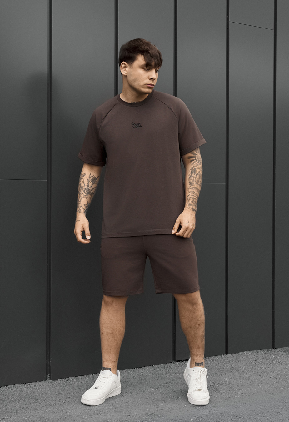Komplet koszulka + spodenki Staff mb logo dark brown