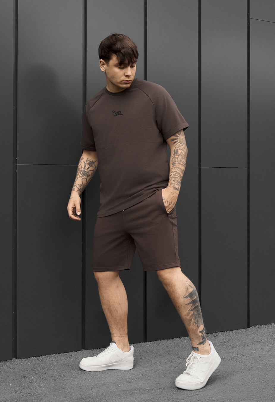 Komplet koszulka + spodenki Staff mb logo dark brown