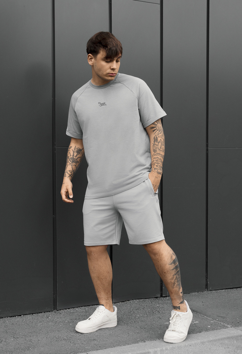 Komplet koszulka + spodenki Staff mb logo light gray
