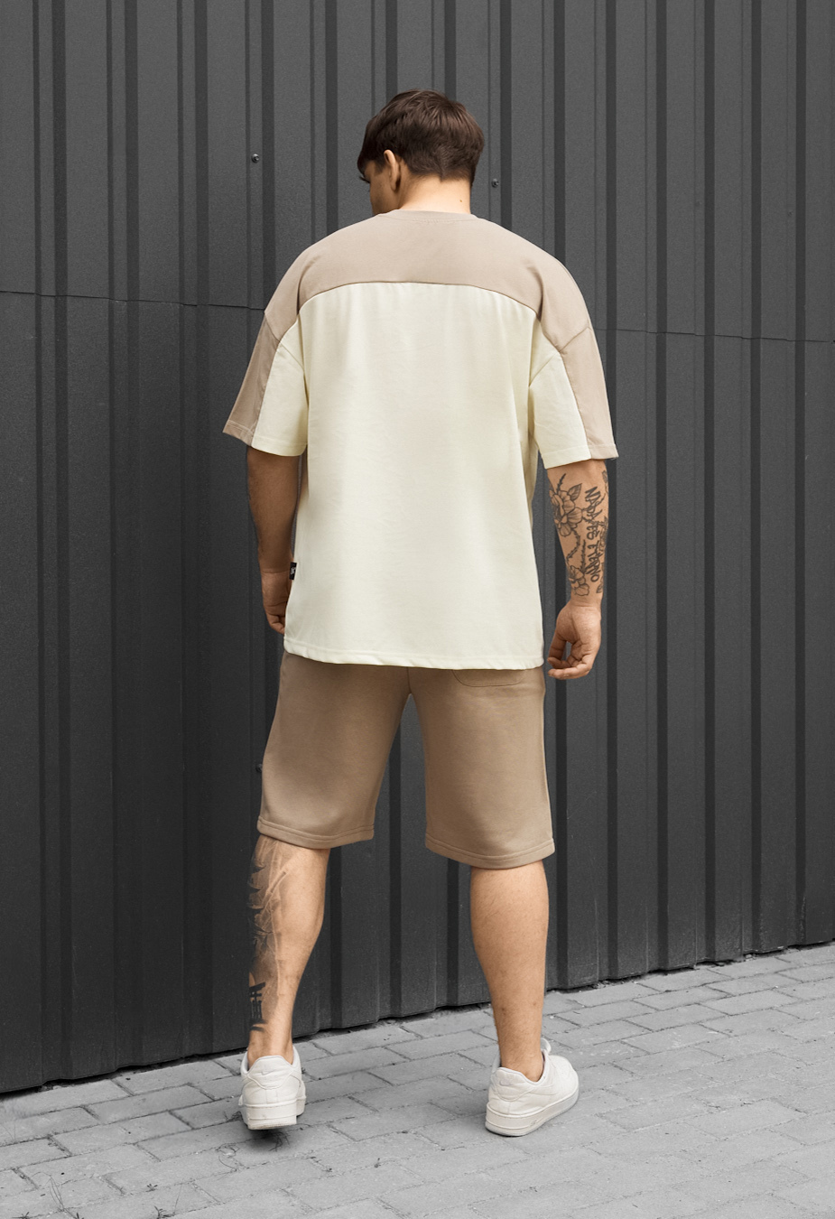 Komplet koszulka + spodenki Staff raf milk & light brown oversize