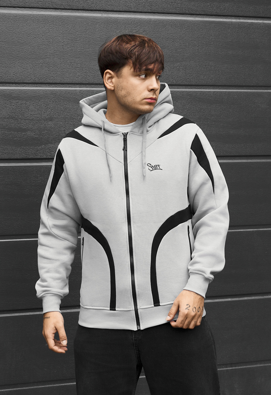 Bluza Staff light gray & black logo oversize fleece