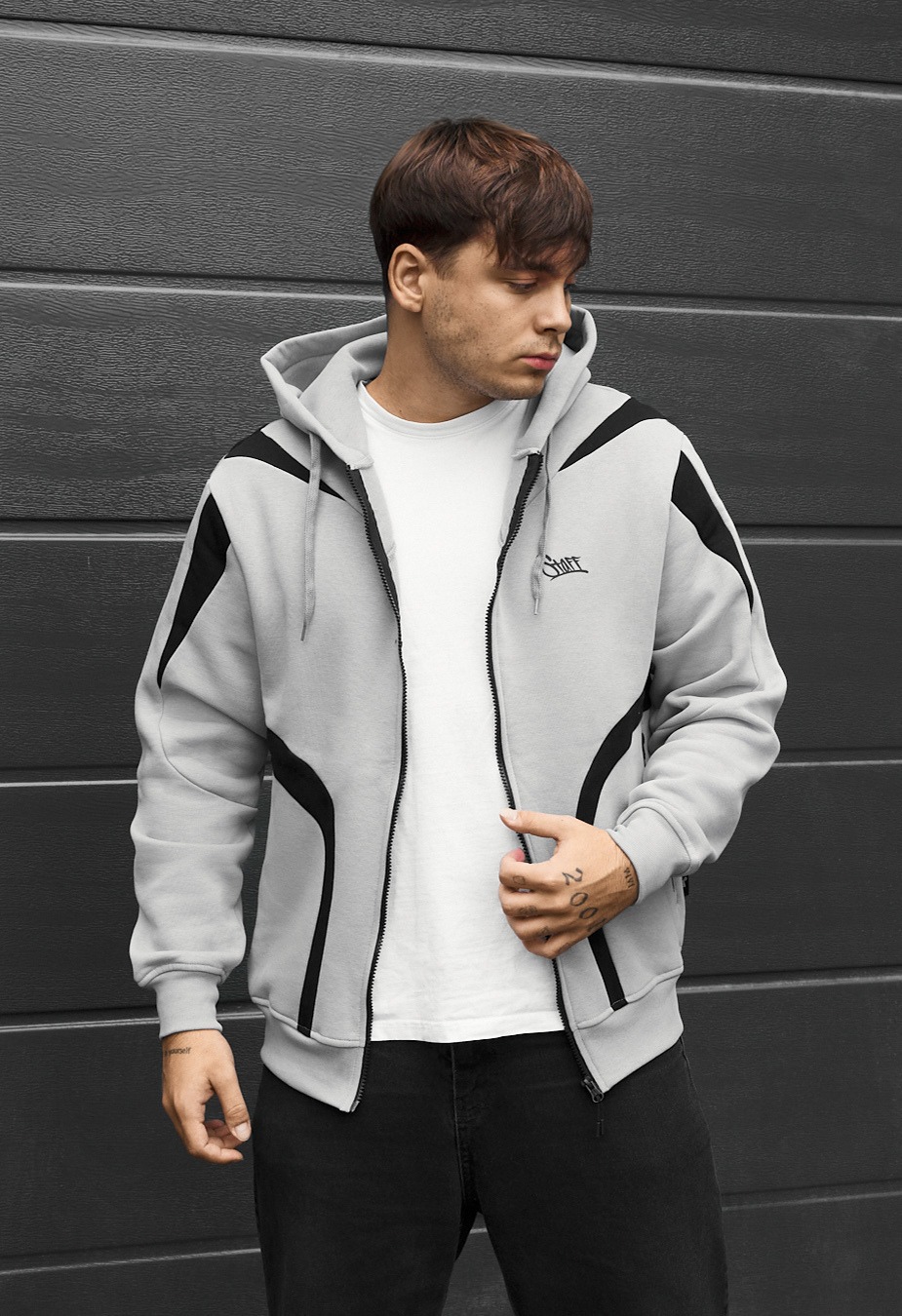 Bluza Staff light gray & black logo oversize fleece