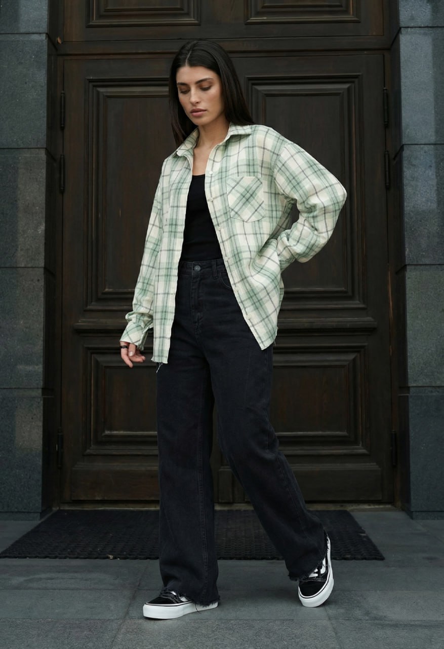 Koszula Staff lina green & white oversize