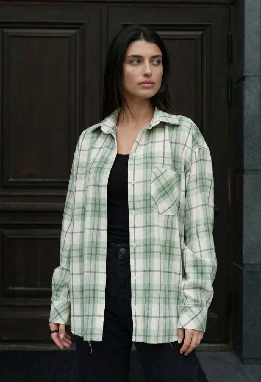 Koszula Staff lina green & white oversize