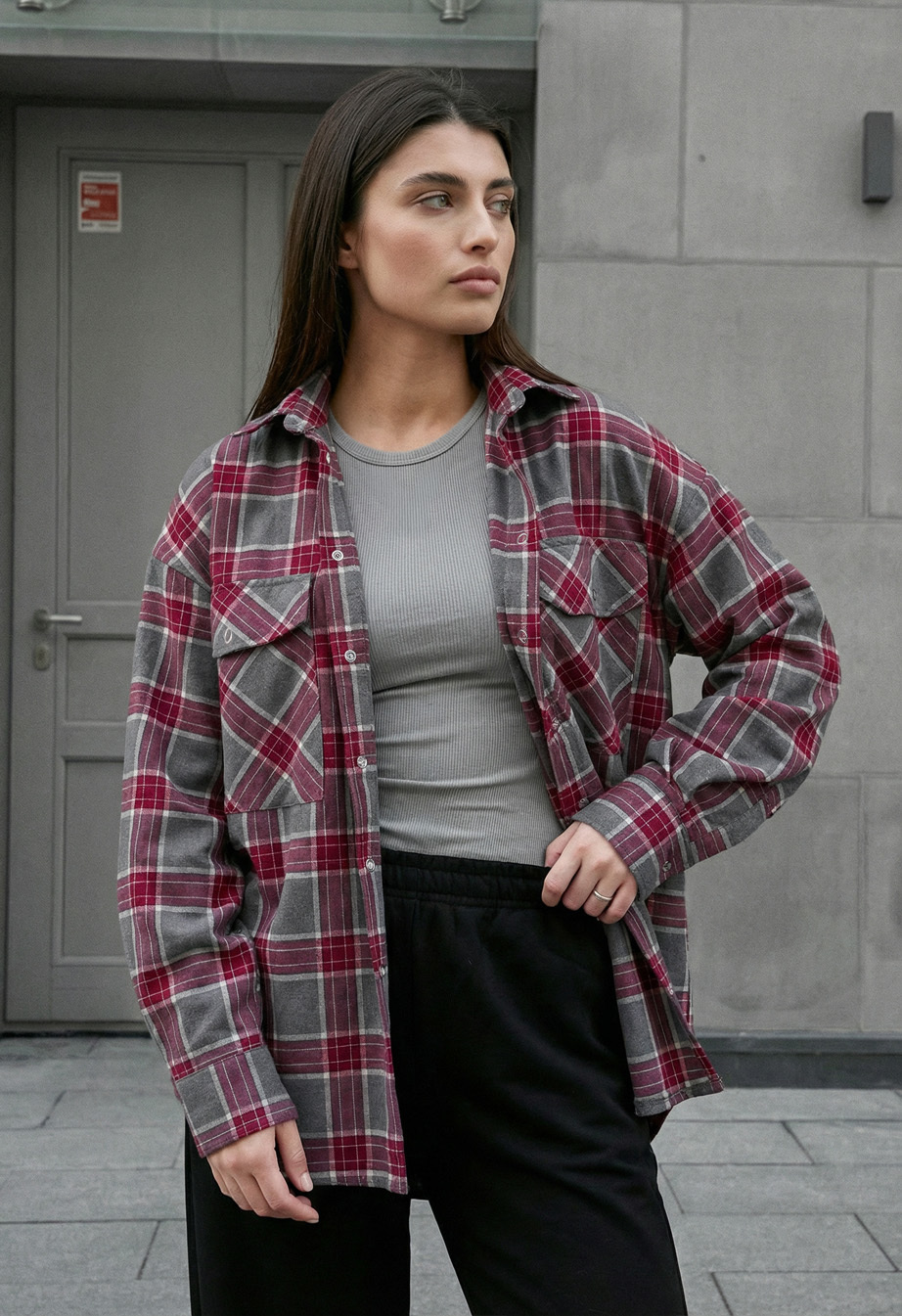 Koszula Staff mar gray & bordo