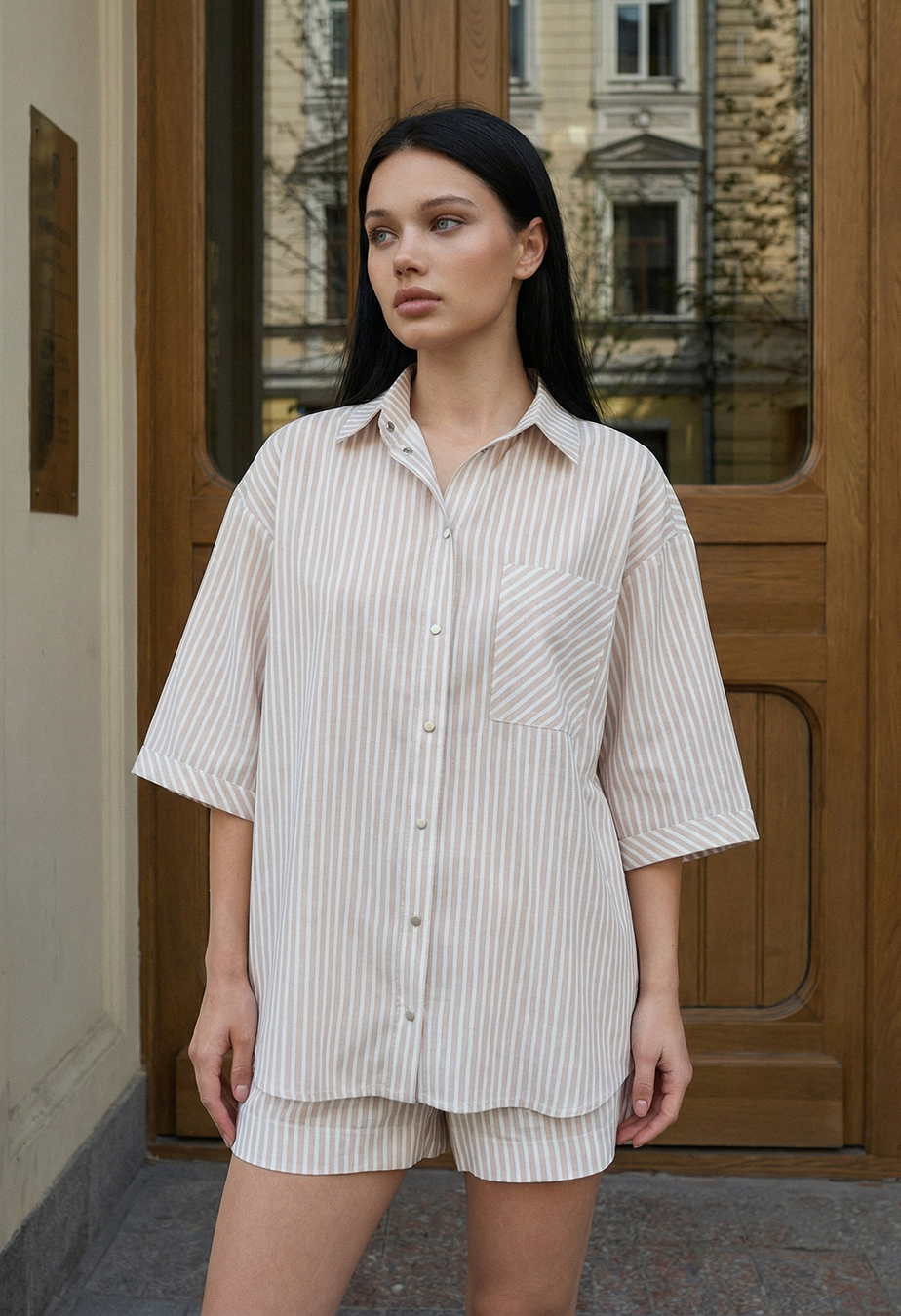Komplet koszula + spodenki Staff so beige oversize