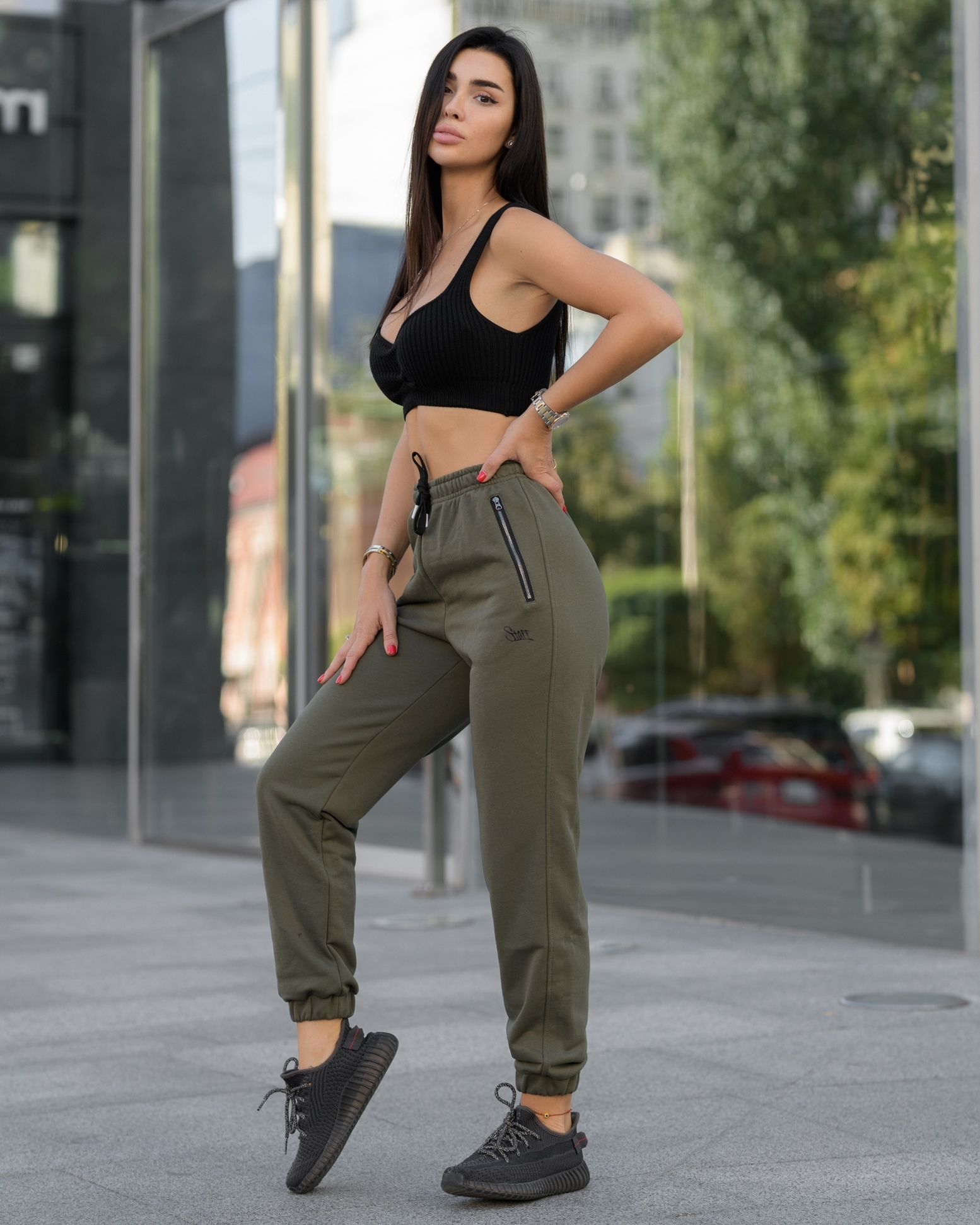 Damskie spodnie dresowe Staff an khaki