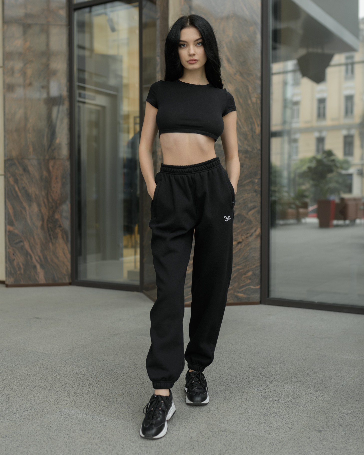 Damskie spodnie dresowe Staff black oversize fleece