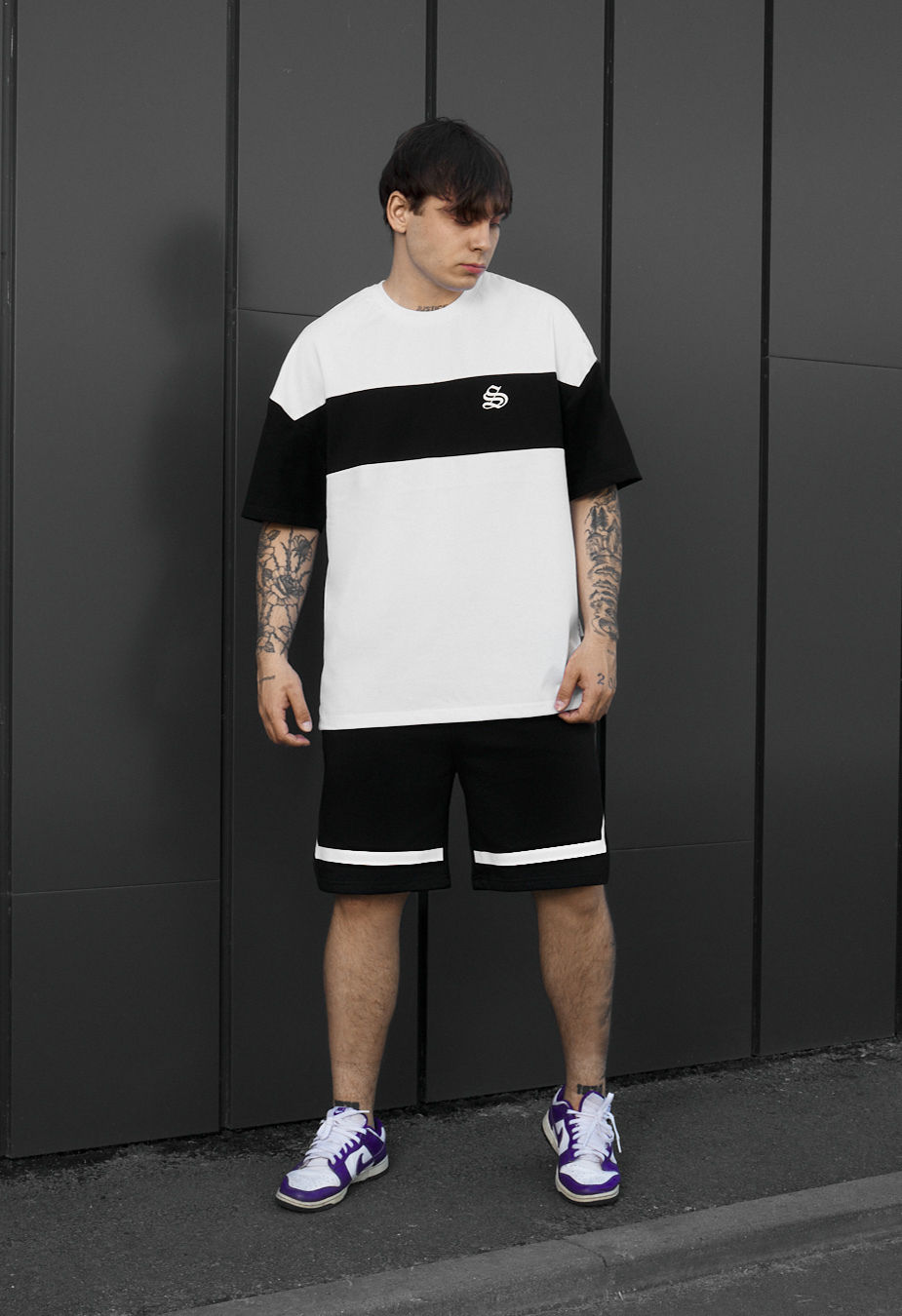 Komplet koszulka + spodenki Staff ft black & white oversize