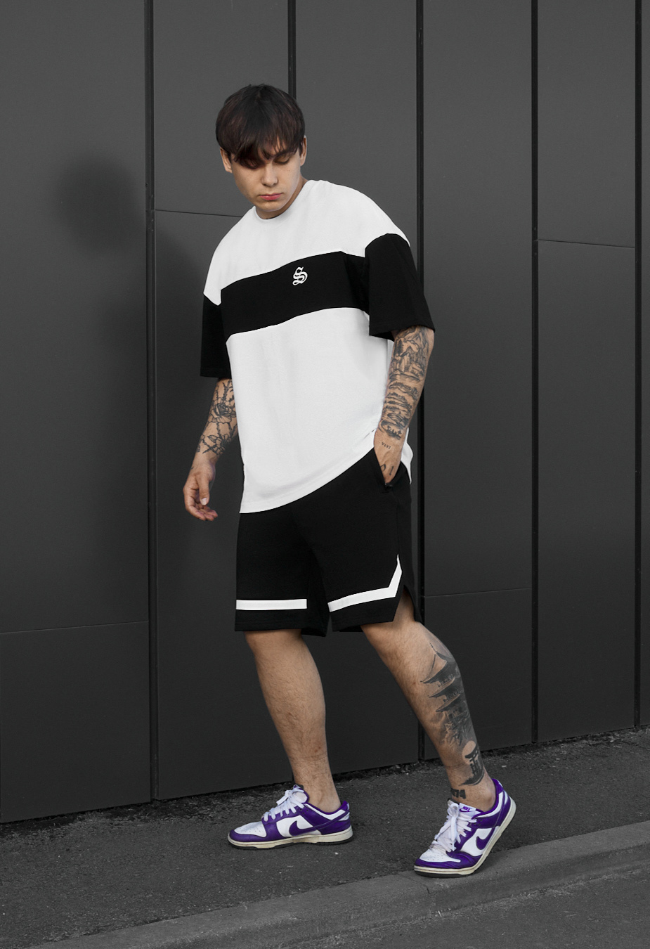 Komplet koszulka + spodenki Staff ft black & white oversize