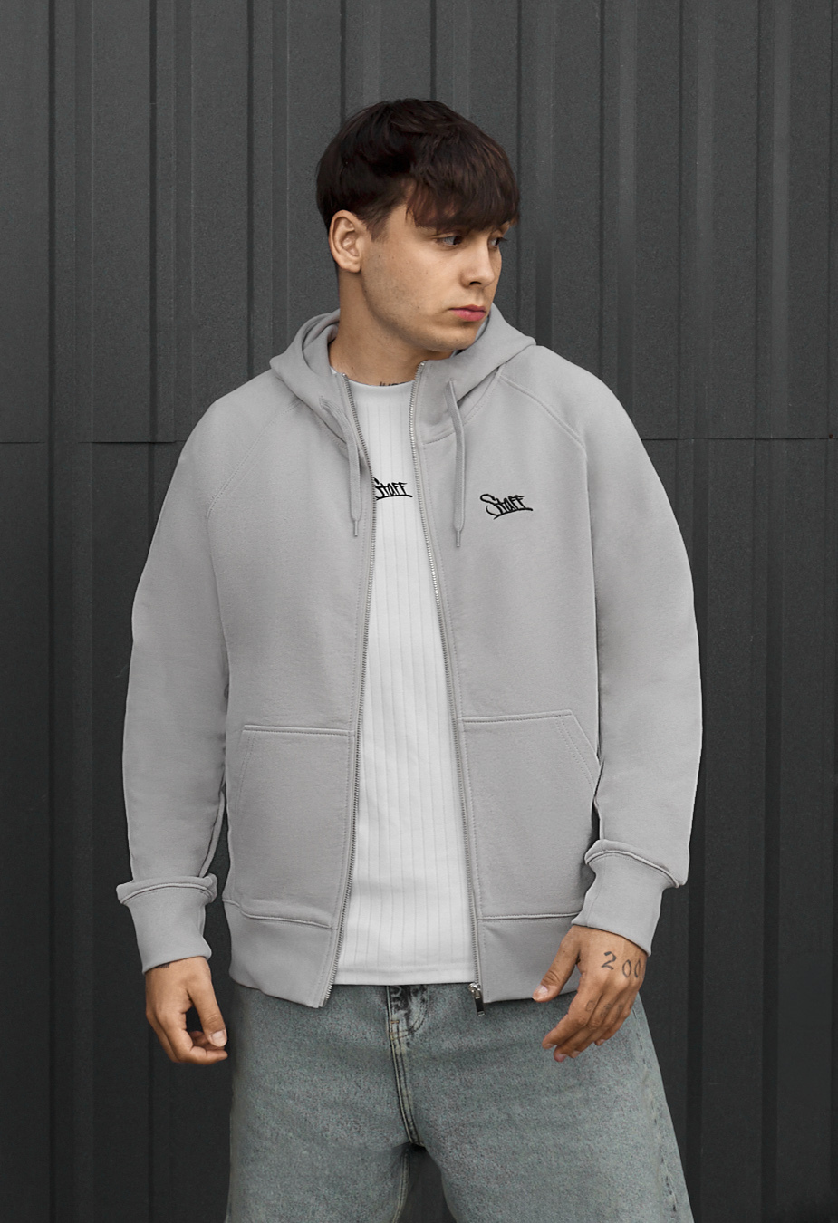 Bluza Staff light gray logo zip