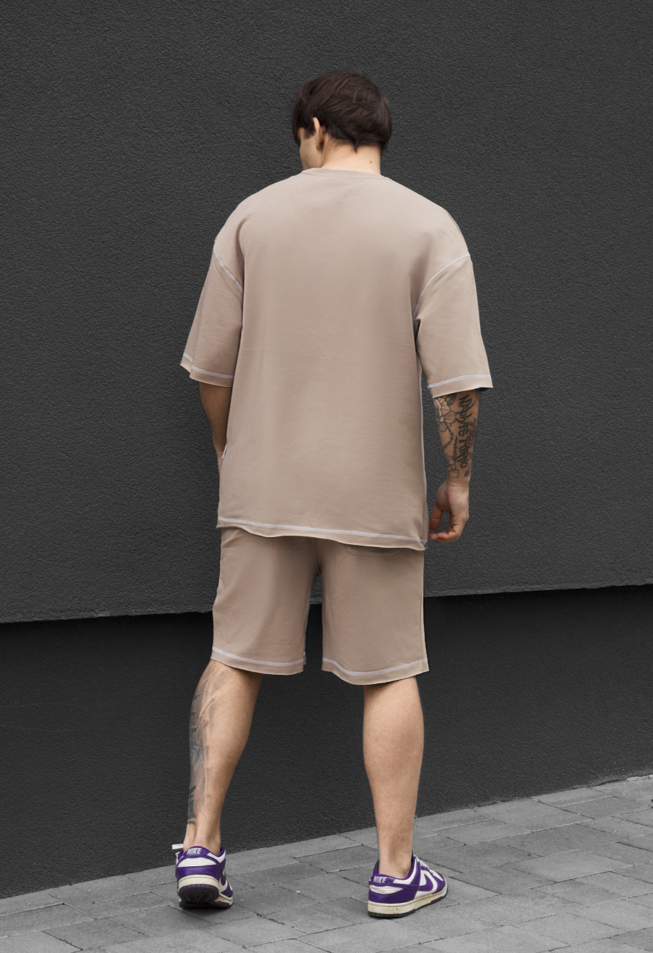 Komplet koszulka + spodenki Staff dark beige logo lio oversize
