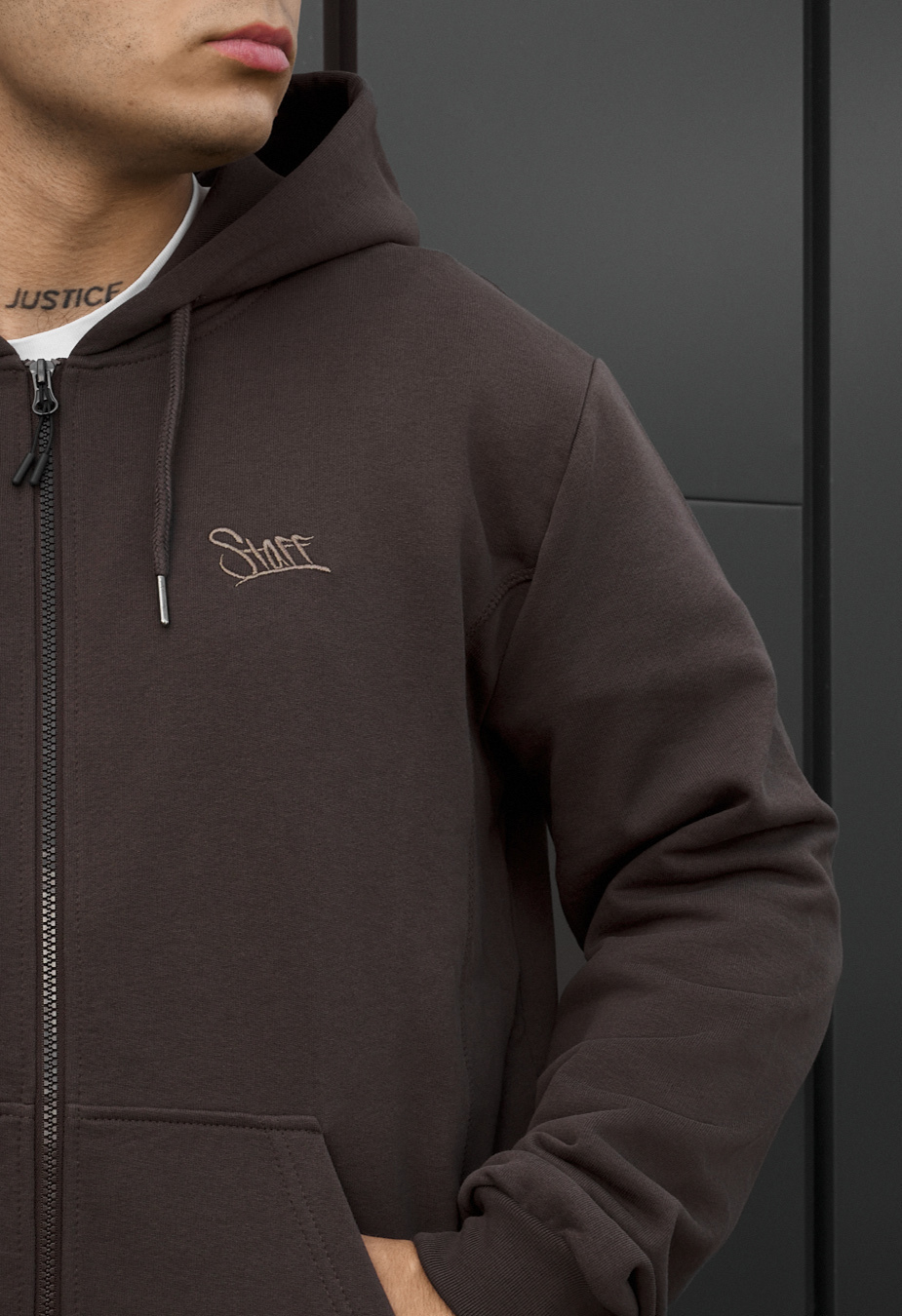 Bluza Staff zip logo dark brown