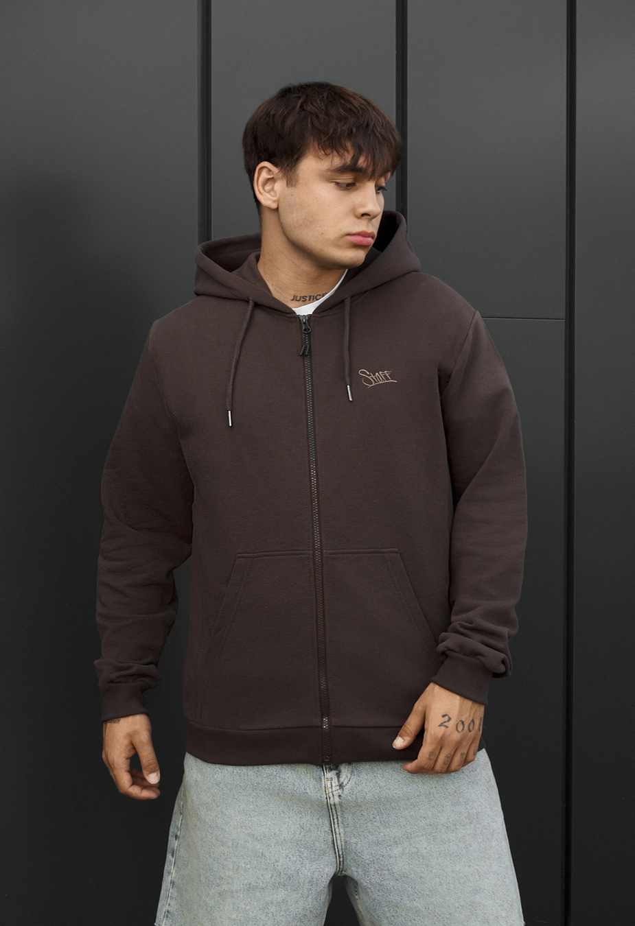 Bluza Staff zip logo dark brown