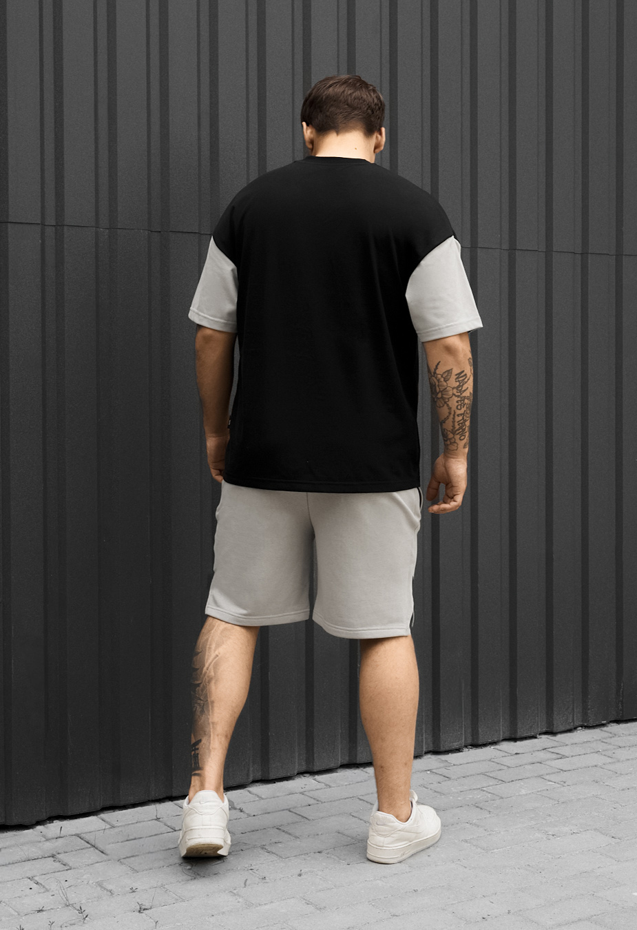 Komplet koszulka + spodenki Staff ft black & light gray oversize