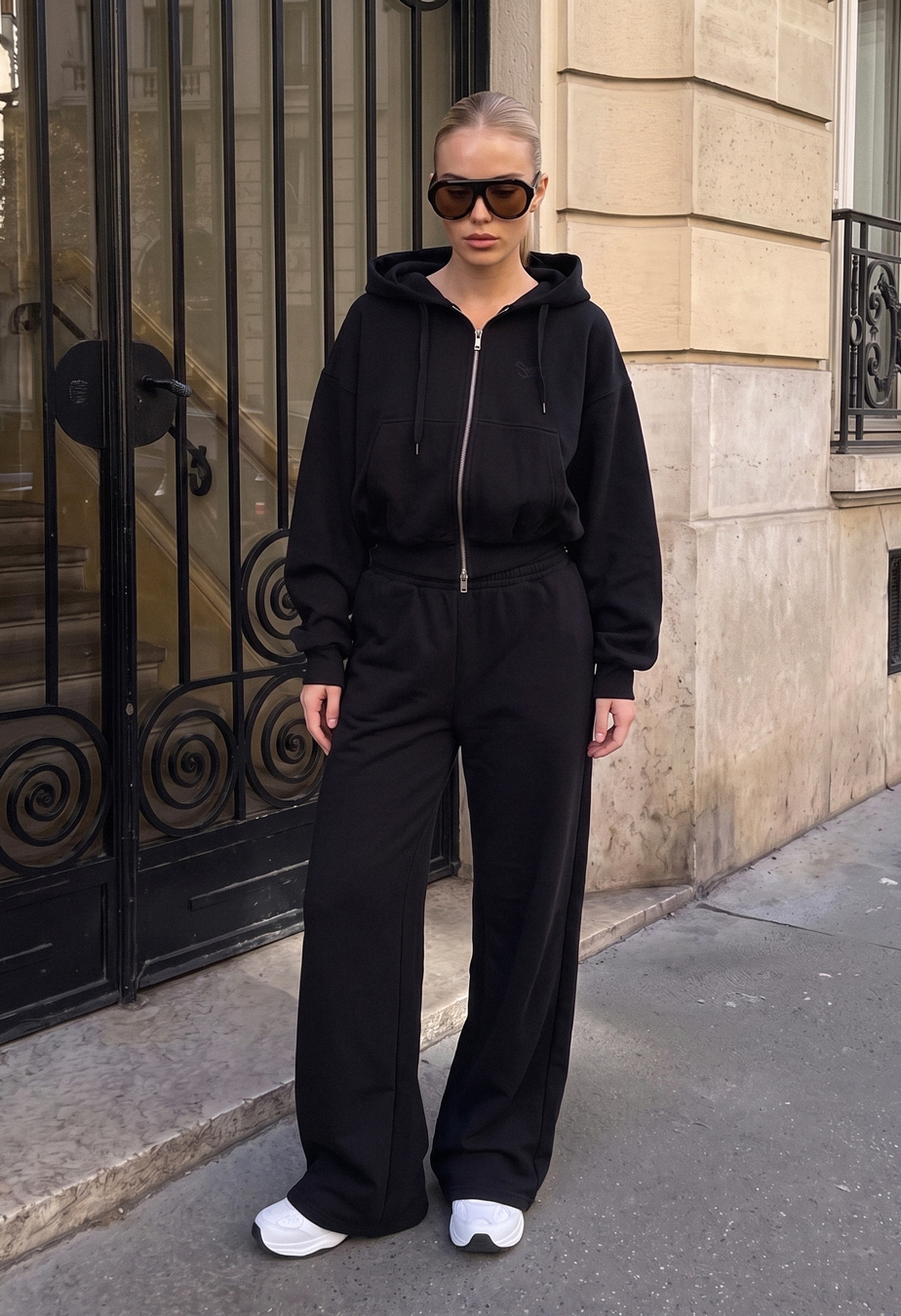 Dres Staff zip logo black oversize fleece