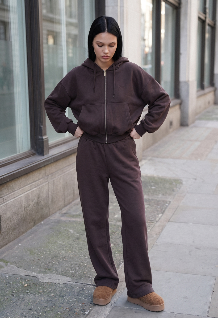 Dres Staff zip logo brown oversize fleece