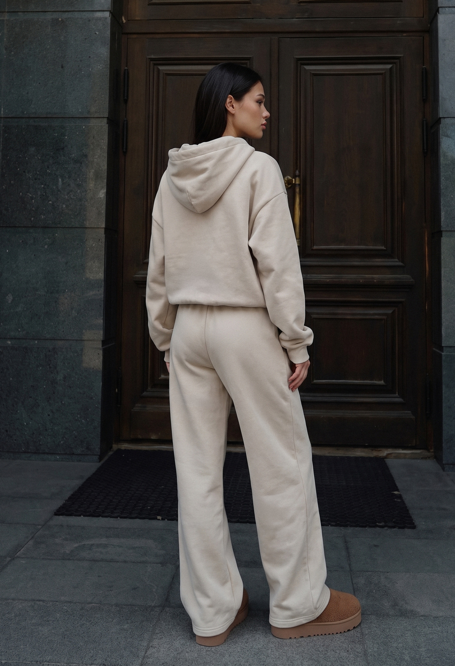 Dres Staff zip logo light beige oversize fleece