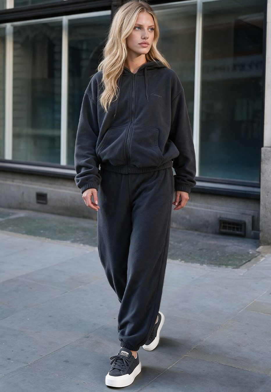 Dres Staff zip logo dark gray oversize fleece