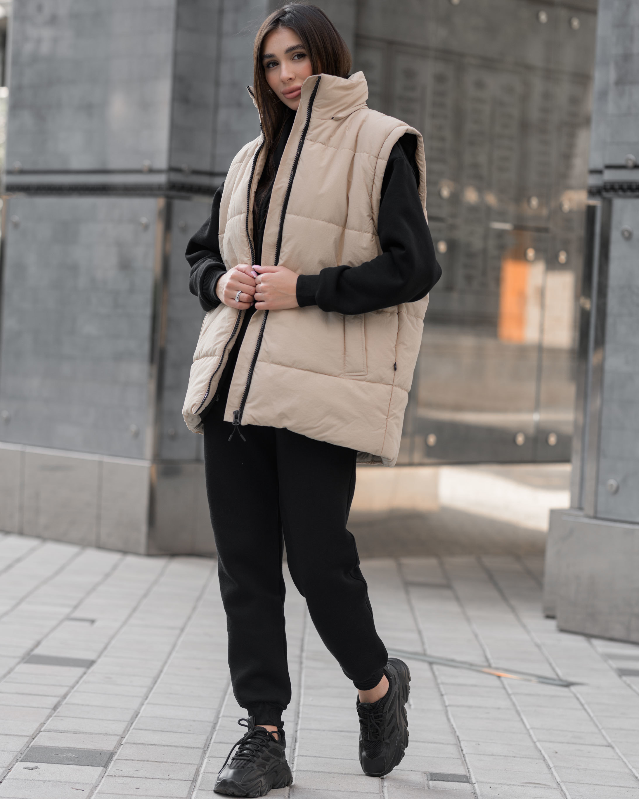 Damska kurtka zimowa Staff swe beige oversize