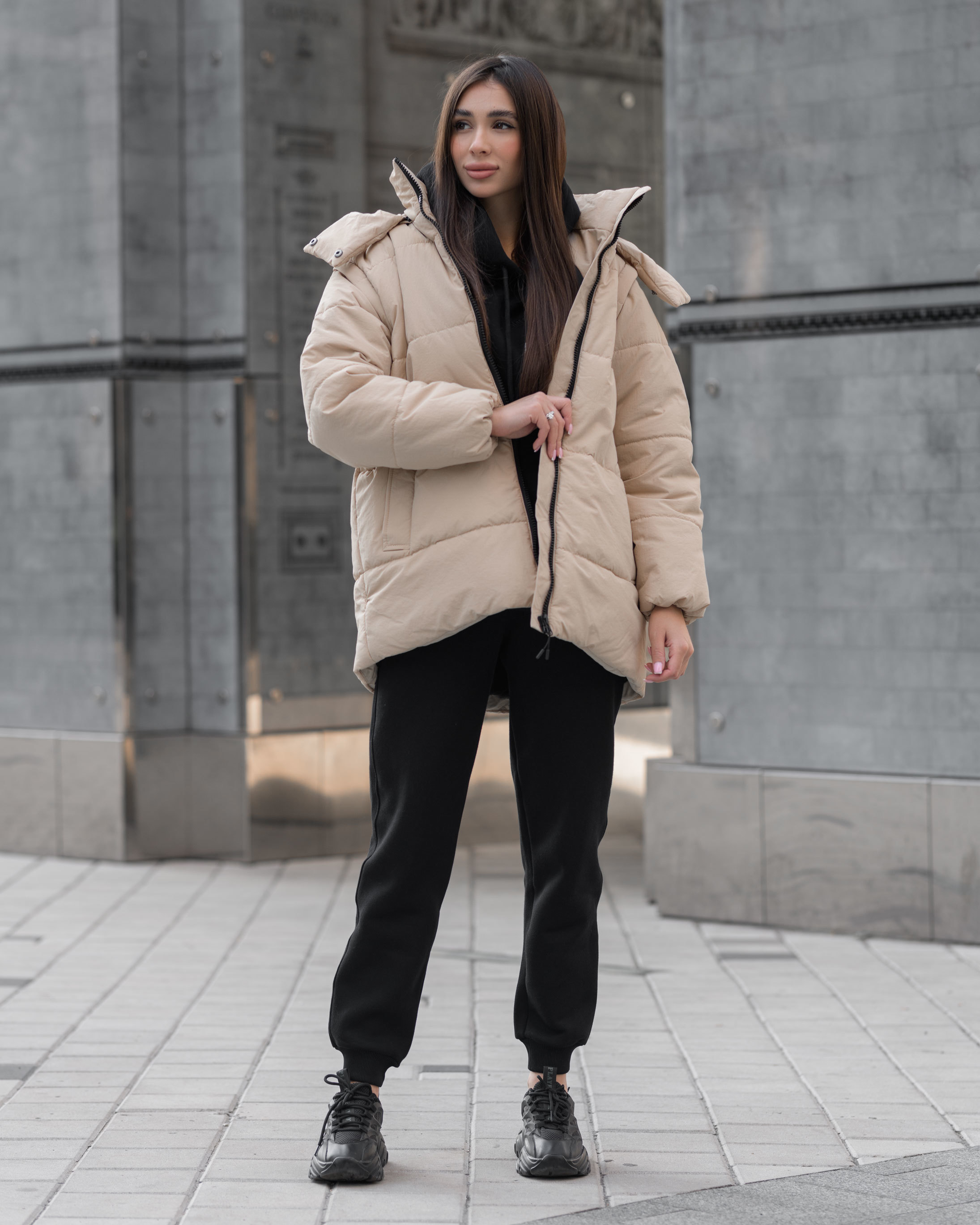 Damska kurtka zimowa Staff swe beige oversize