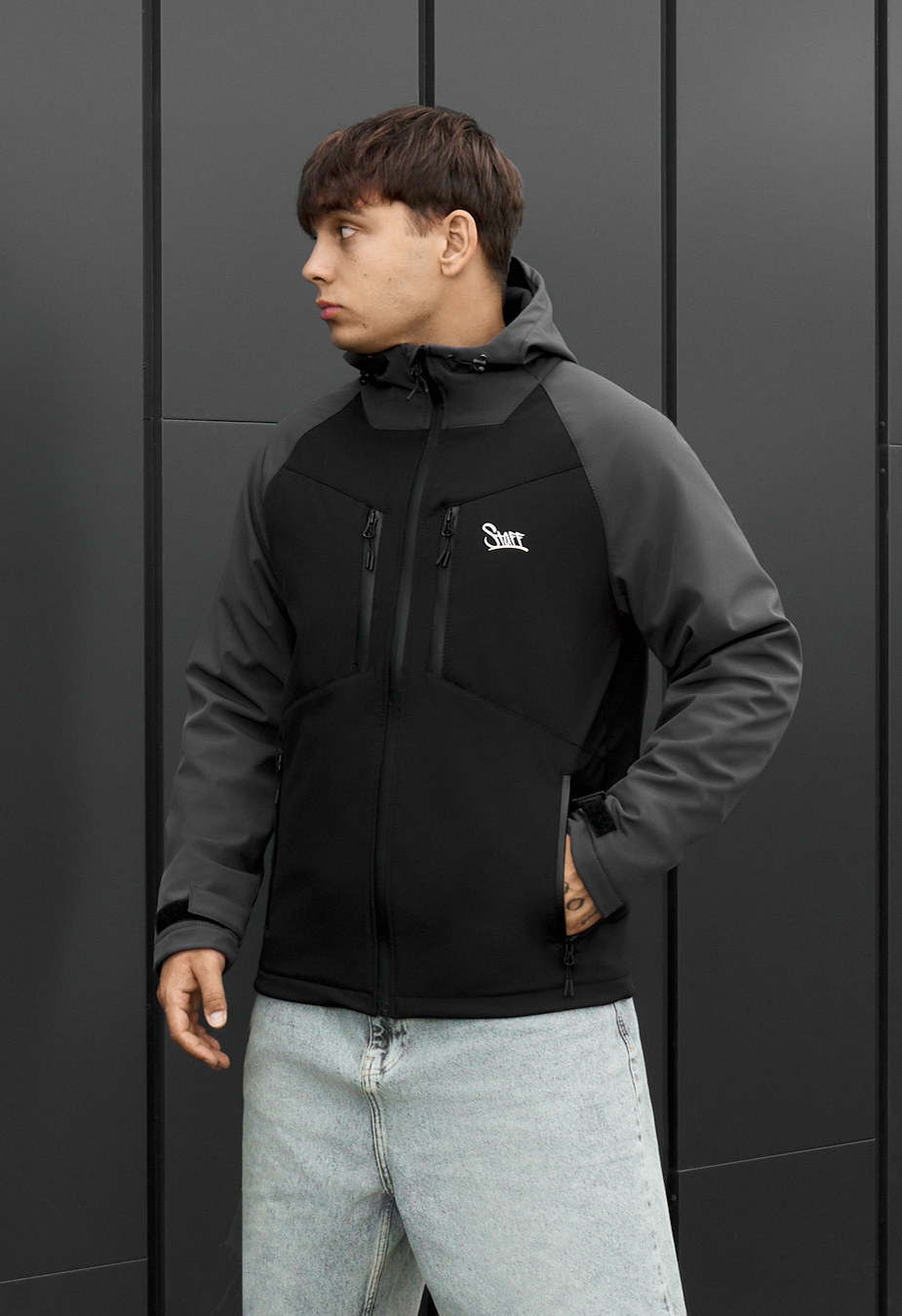 Kurtka soft shell Staff nu gray & black reflective
