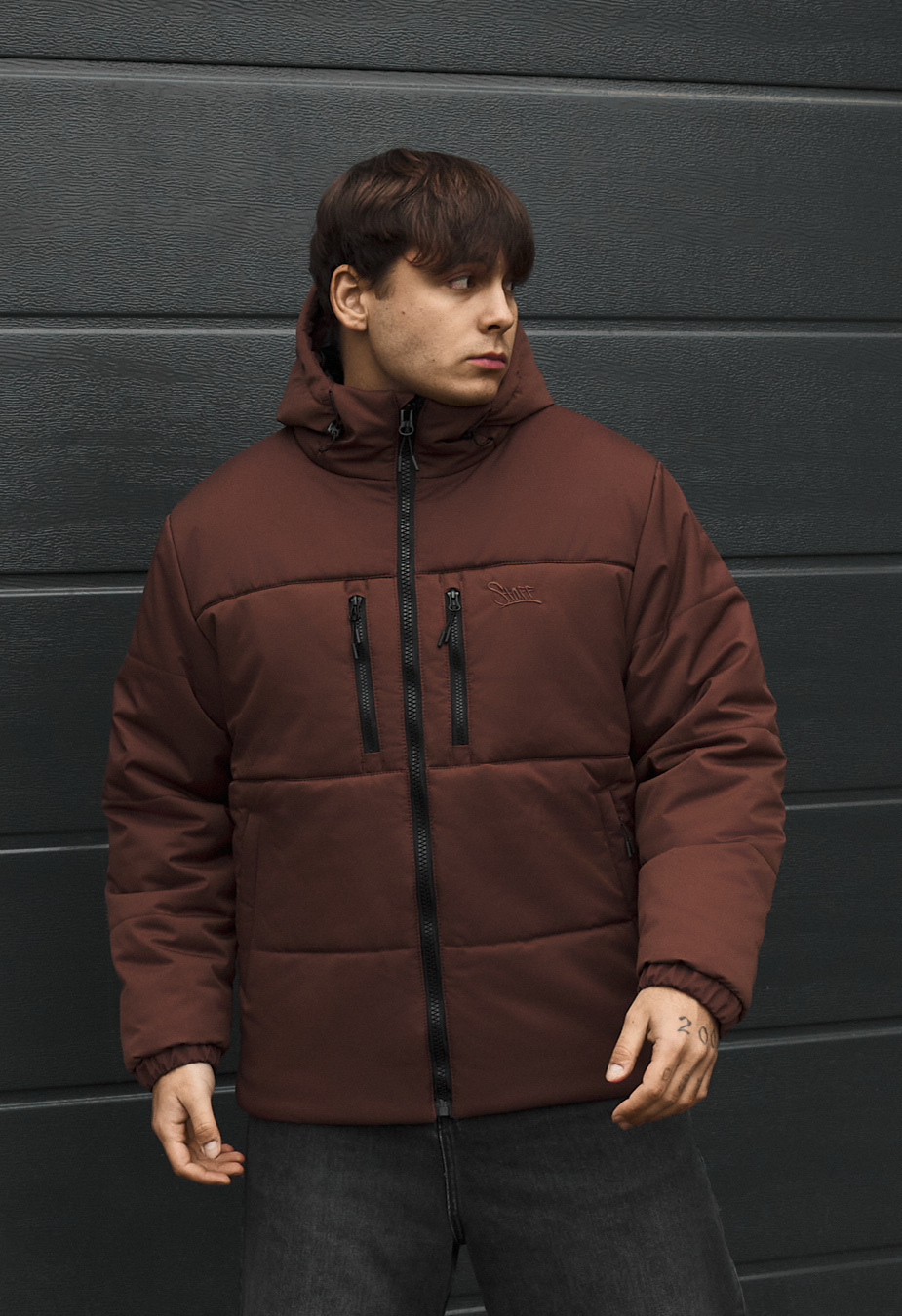 Kurtka zimowa Staff in logo dark brown