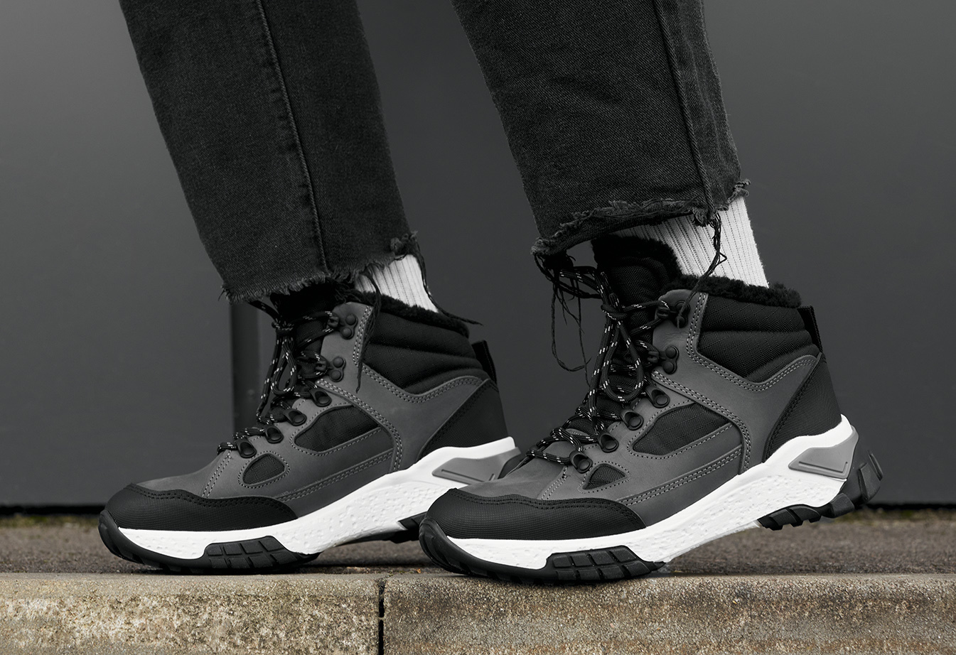 Sneakersy zimowe Staff gray & black (futro)