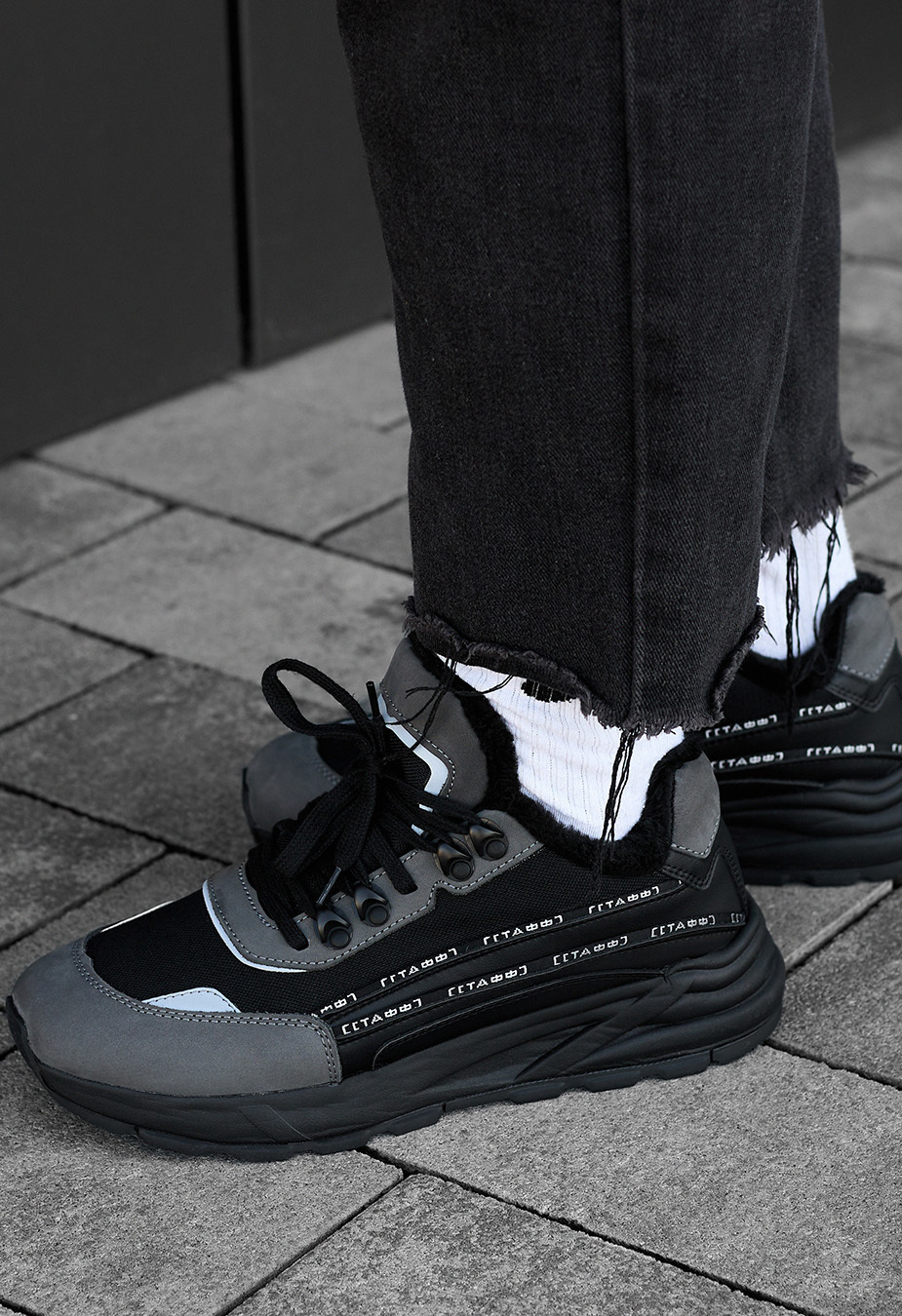 Sneakersy zimowe Staff black & gray reflective (futro)