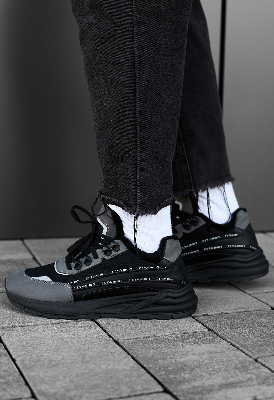 Sneakersy zimowe Staff black & gray reflective (futro)