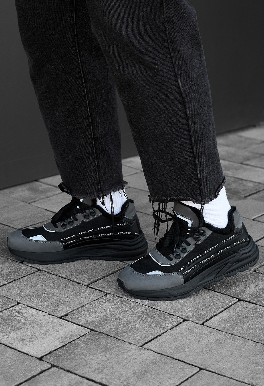 Sneakersy zimowe Staff black & gray reflective (futro)