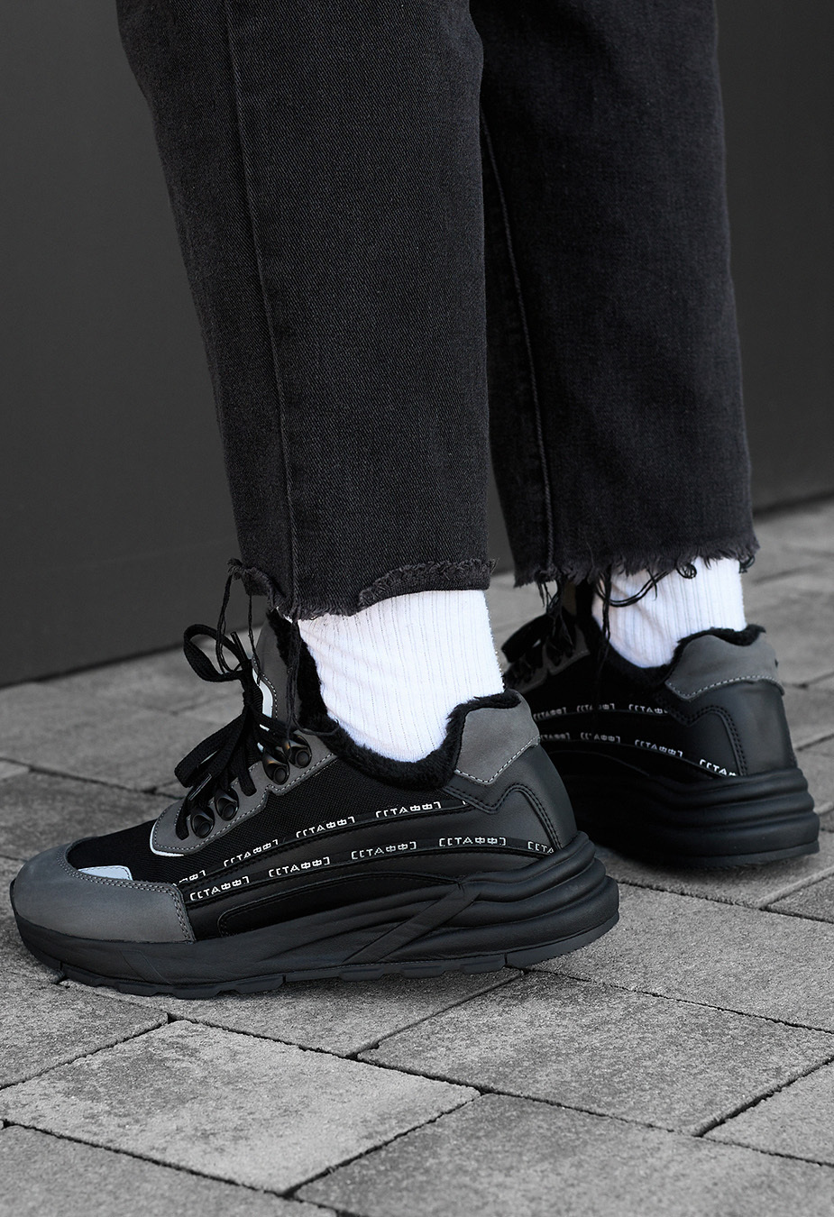 Sneakersy zimowe Staff black & gray reflective (futro)