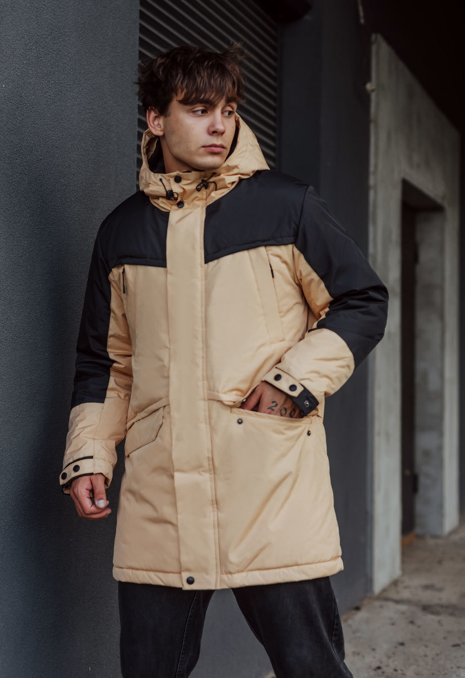 Zimowa parka Staff sta beige & black