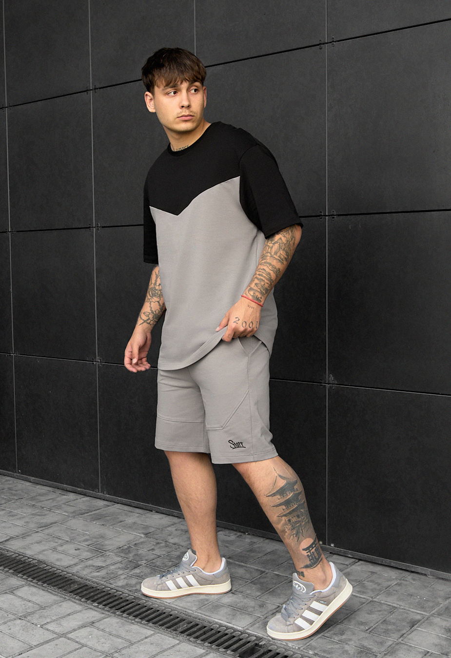 Komplet koszulka + spodenki Staff ko black & gray oversize