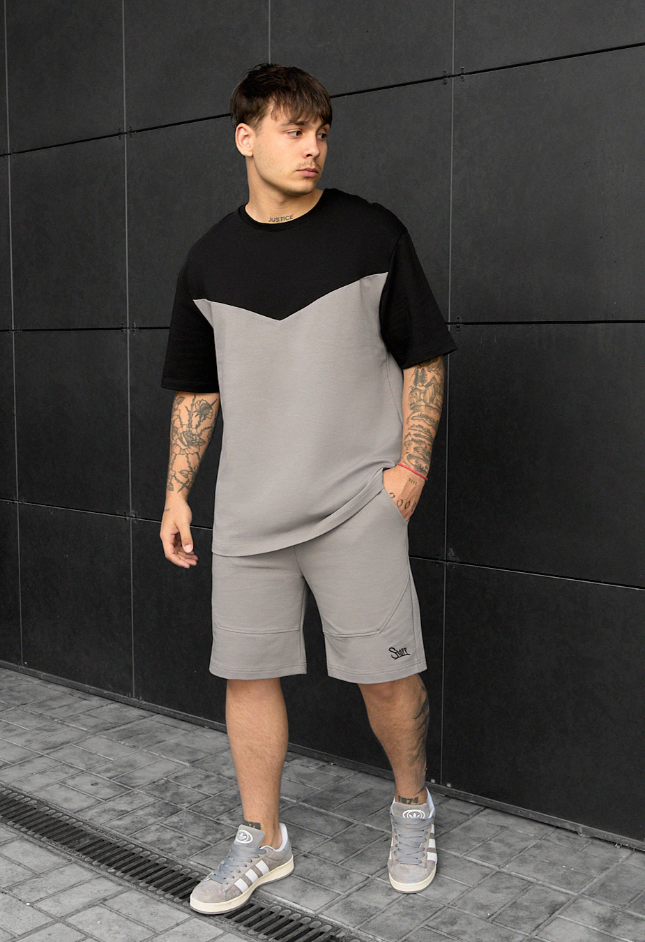 Komplet koszulka + spodenki Staff ko black & gray oversize