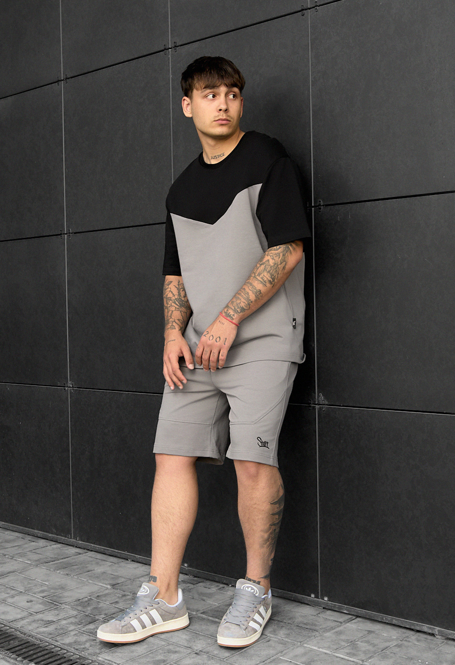 Komplet koszulka + spodenki Staff ko black & gray oversize