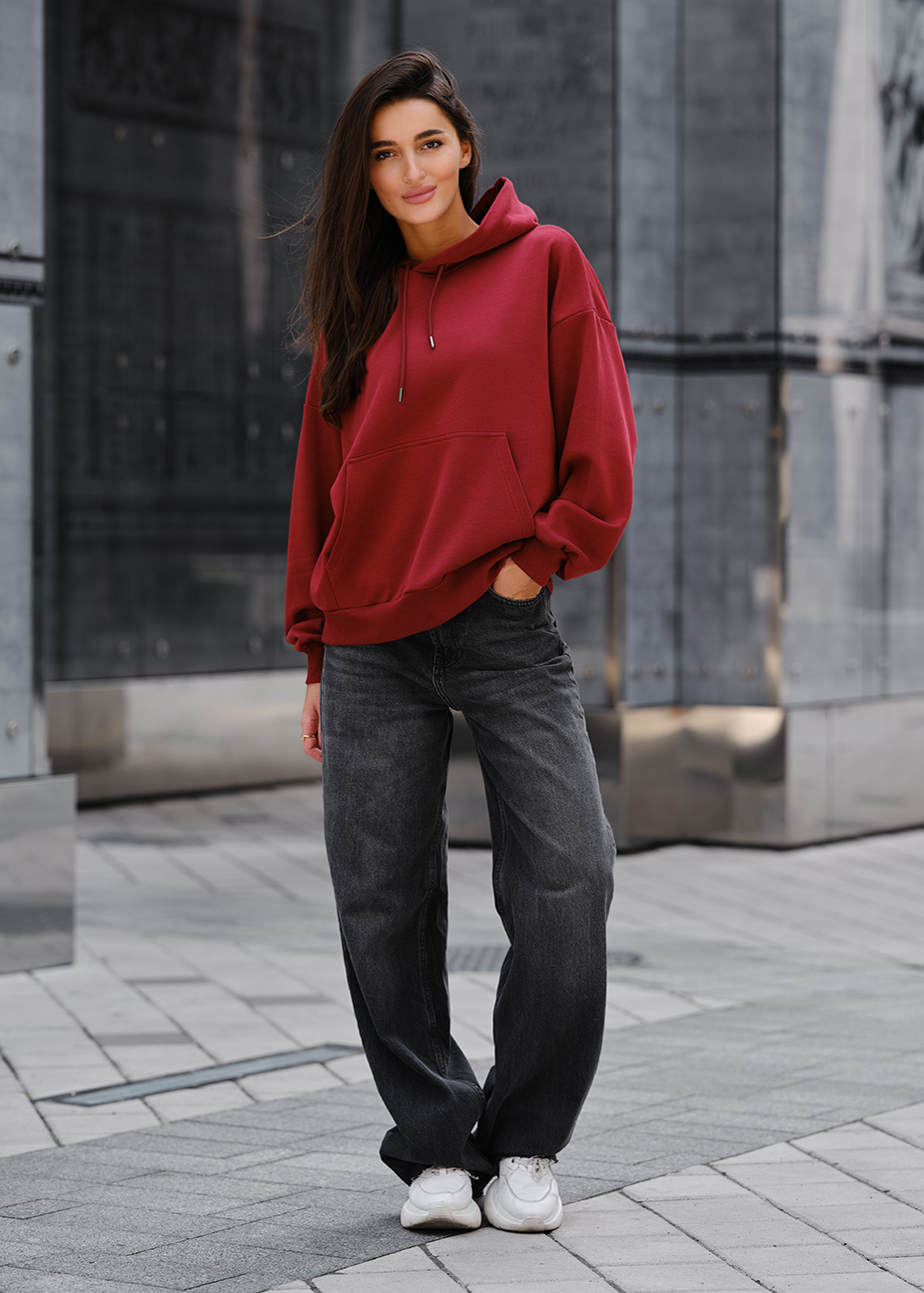 Damska bluza z kapturem Staff bordo oversize